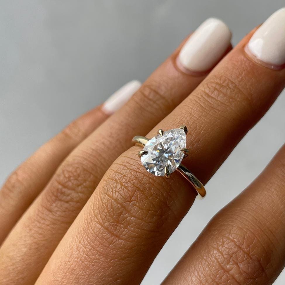 Pear 2.30tcw Lab Grown Diamond Solitaire Hidden Halo Engagement Ring, D-E-F Color, VVS-VS Clarity