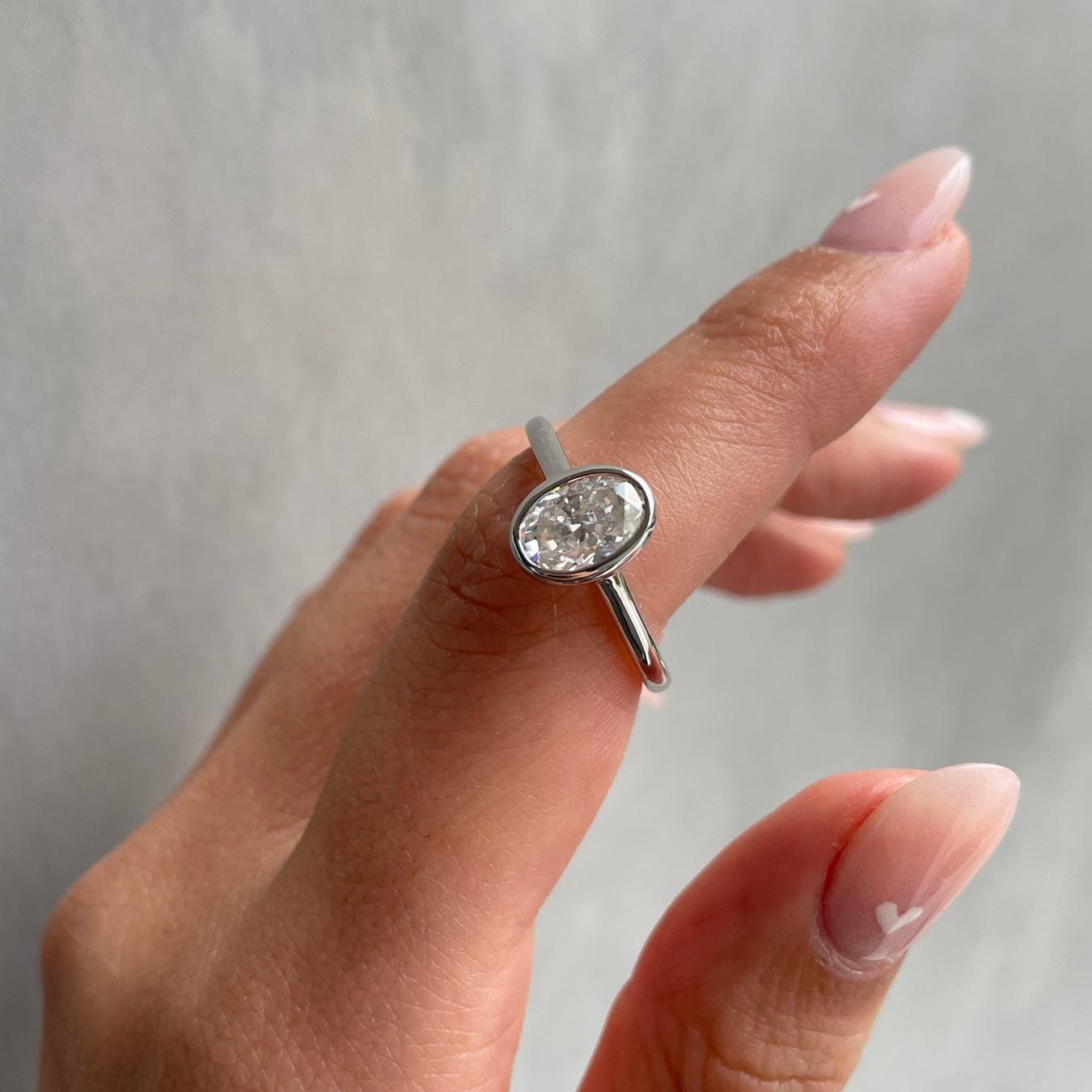 Oval 2.00ct Lab Grown Diamond Cathedral Bezel Engagement Ring, D-E-F Color, VVS-VS Clarity