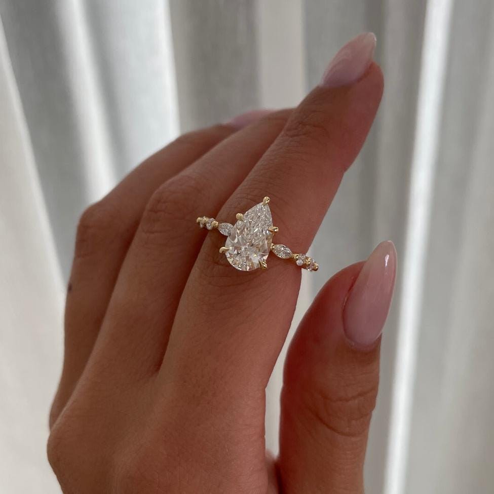 Pear 3.00tcw Lab Diamond Accent Band Engagement Ring | IGI Certified