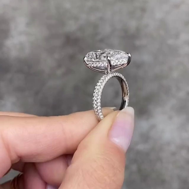 Pear 9.70tcw Lab Grown Diamond Pave Hidden Halo Engagement Ring, D-E-F Color, VVS-VS Clarity-IGI Certified