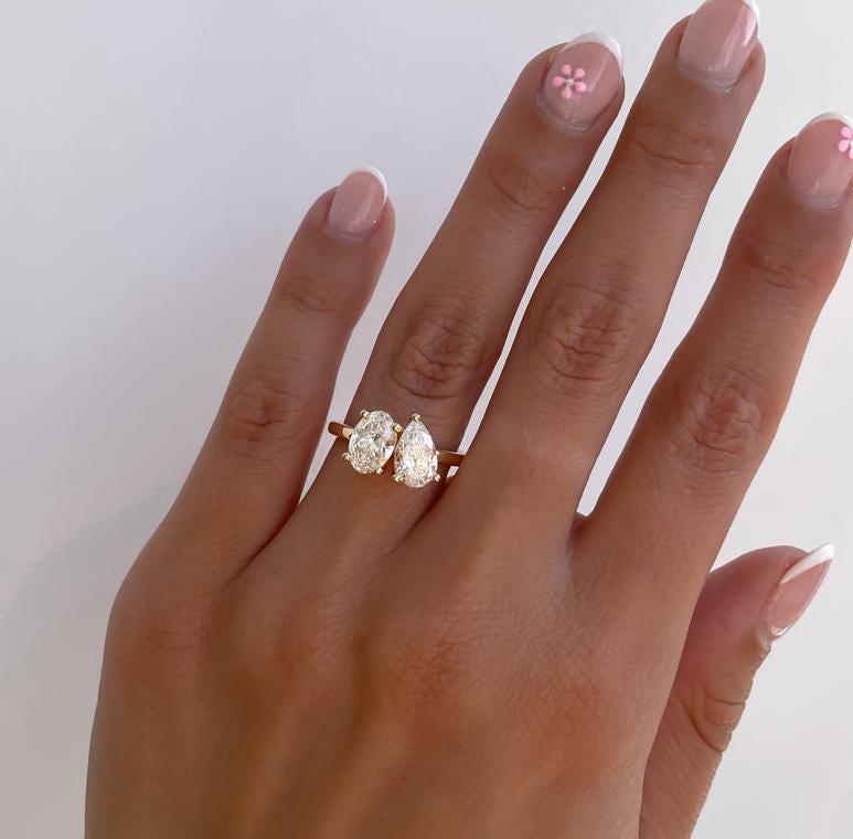 Pear and Oval 3.00tcw Lab Grown Diamond Toi Et Moi  Engagement Ring, D-E-F Color, VVS-VS Clarity