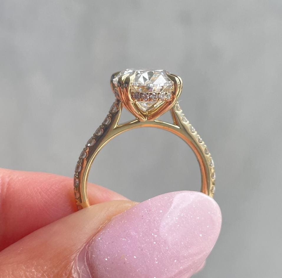 3.00ct Oval Lab Grown Diamond Engagement Ring | Double Claw & Hidden Halo | IGI Certified