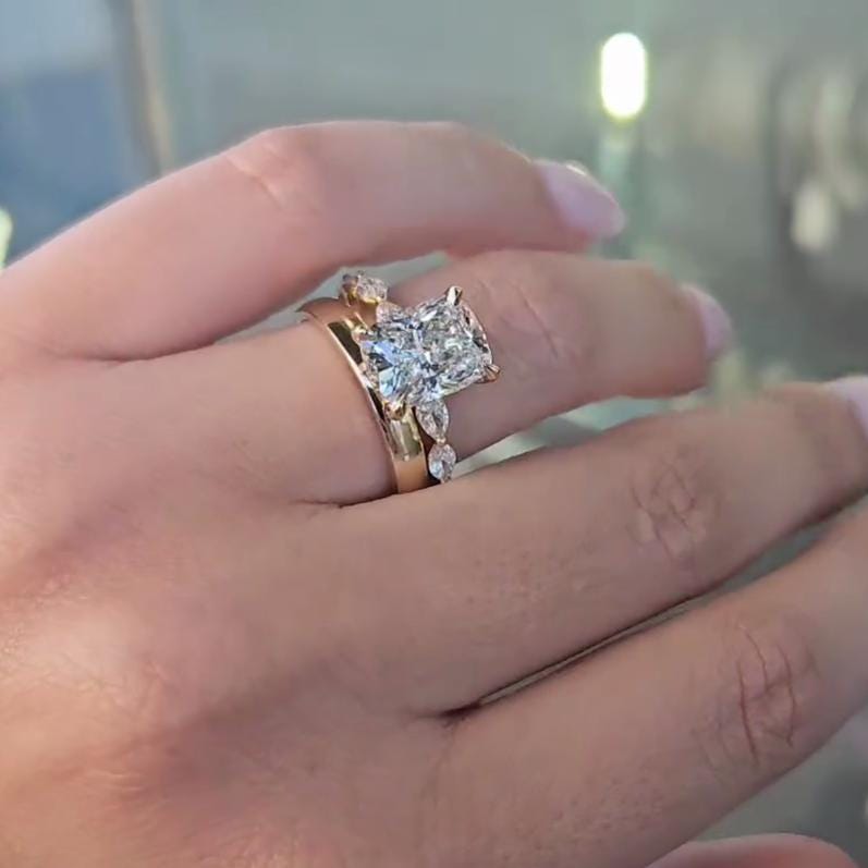 Cushion 4.00ct Lab Grown Diamond Engagement Ring | Hidden Halo | Marquise Side Stones | IGI Certified | D-E-F Color | VVS–VS Clarity | Ethical Fine Jewelry