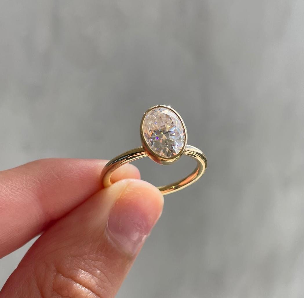 Oval 2.50tcw Bezel Set Lab Grown Diamond Solitaire Engagement Ring, D-E-F color, VVS-VS Clarity, IGI Certificate