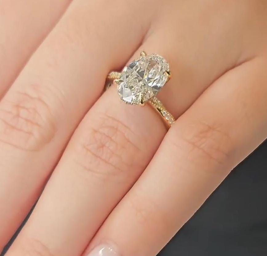 Oval 3.20tcw Lab Grown Diamond Hidden Halo Engagement Ring, D-E-F Color, VVS-VS Clarity