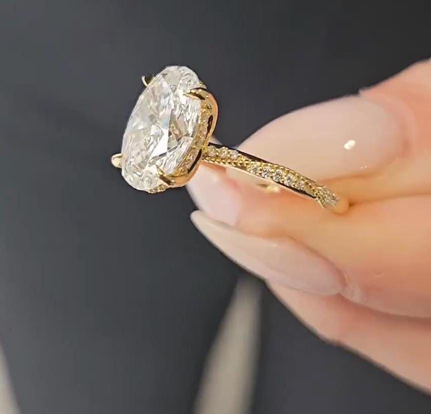 Oval 3.20tcw Lab Grown Diamond Hidden Halo Engagement Ring, D-E-F Color, VVS-VS Clarity