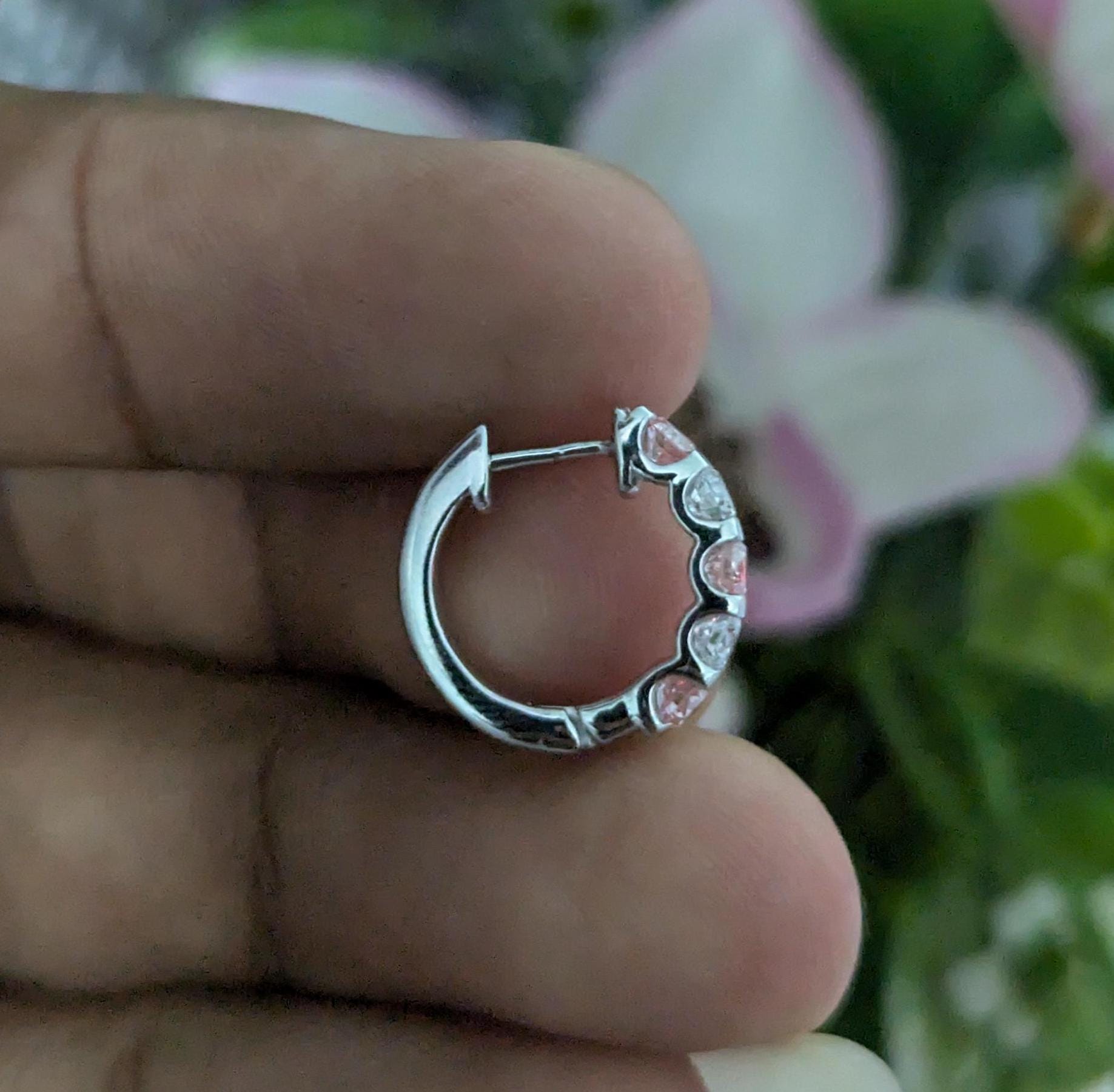 1ct lab grown diamond Hoop Earring, pink and white diamond earring, CVD diamond