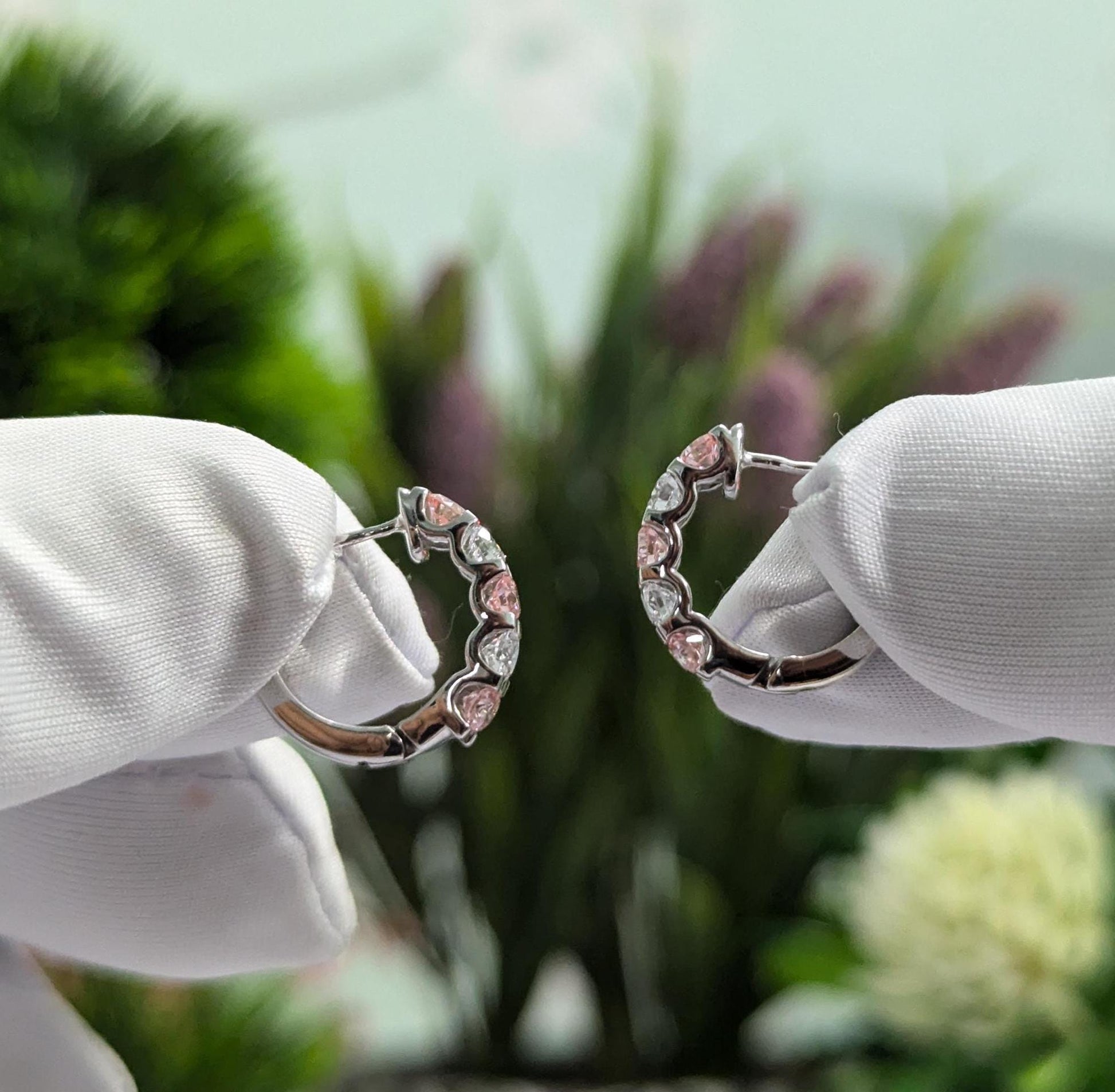 1ct lab grown diamond Hoop Earring, pink and white diamond earring, CVD diamond