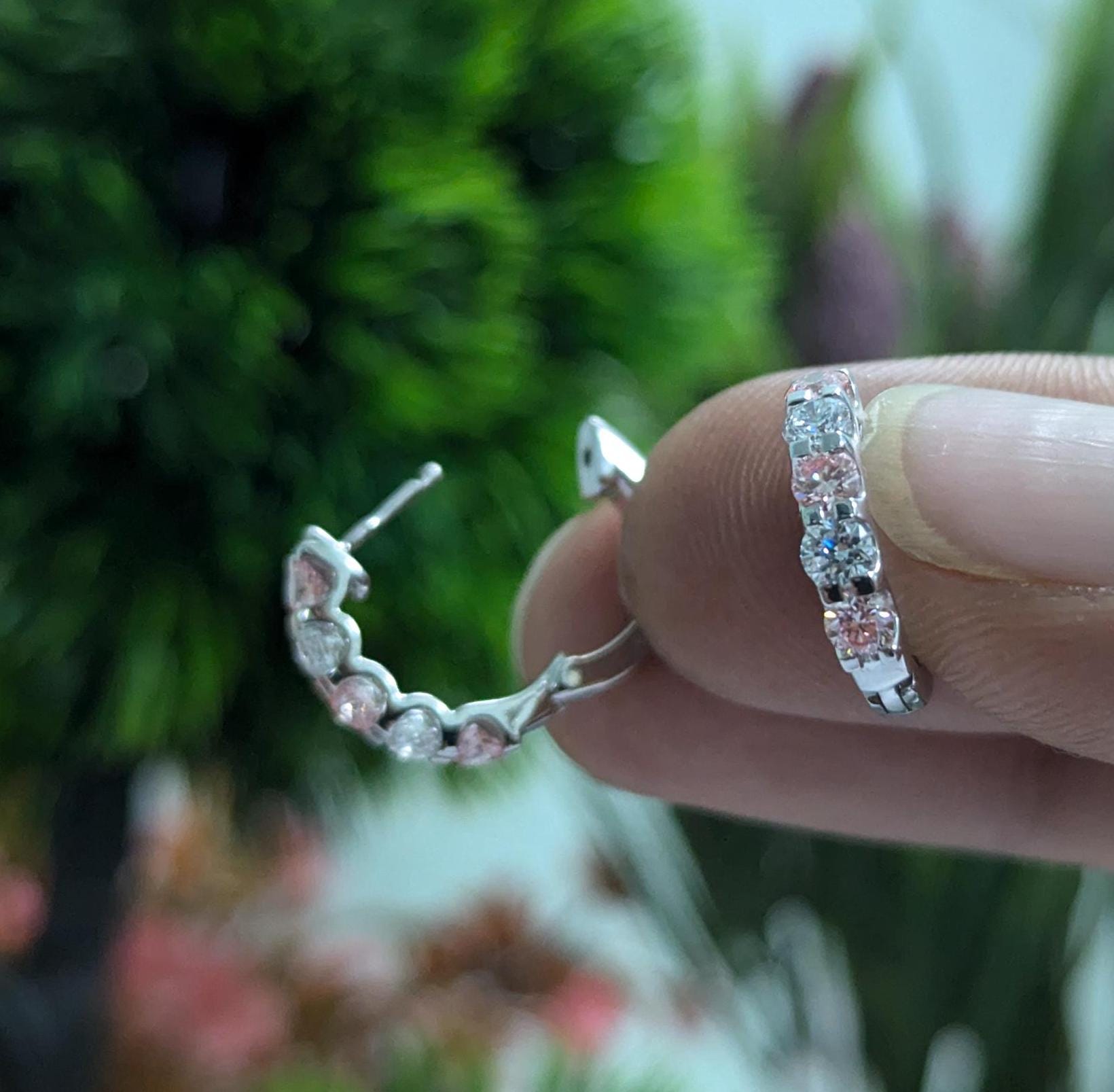 1ct lab grown diamond Hoop Earring, pink and white diamond earring, CVD diamond