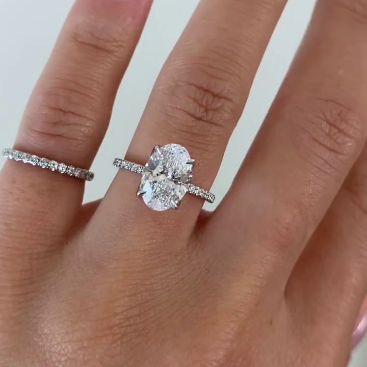 3.40tcw Oval Lab Grown Diamond Engagement Ring | Marquise & Round Side Stones | IGI Certified