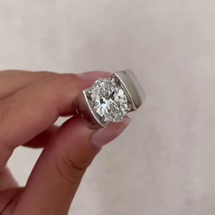Oval 5.00ct Lab Grown Diamond Men's Channel Set Engagement Ring, D-E-F Color, VVS-VS Cl;arity