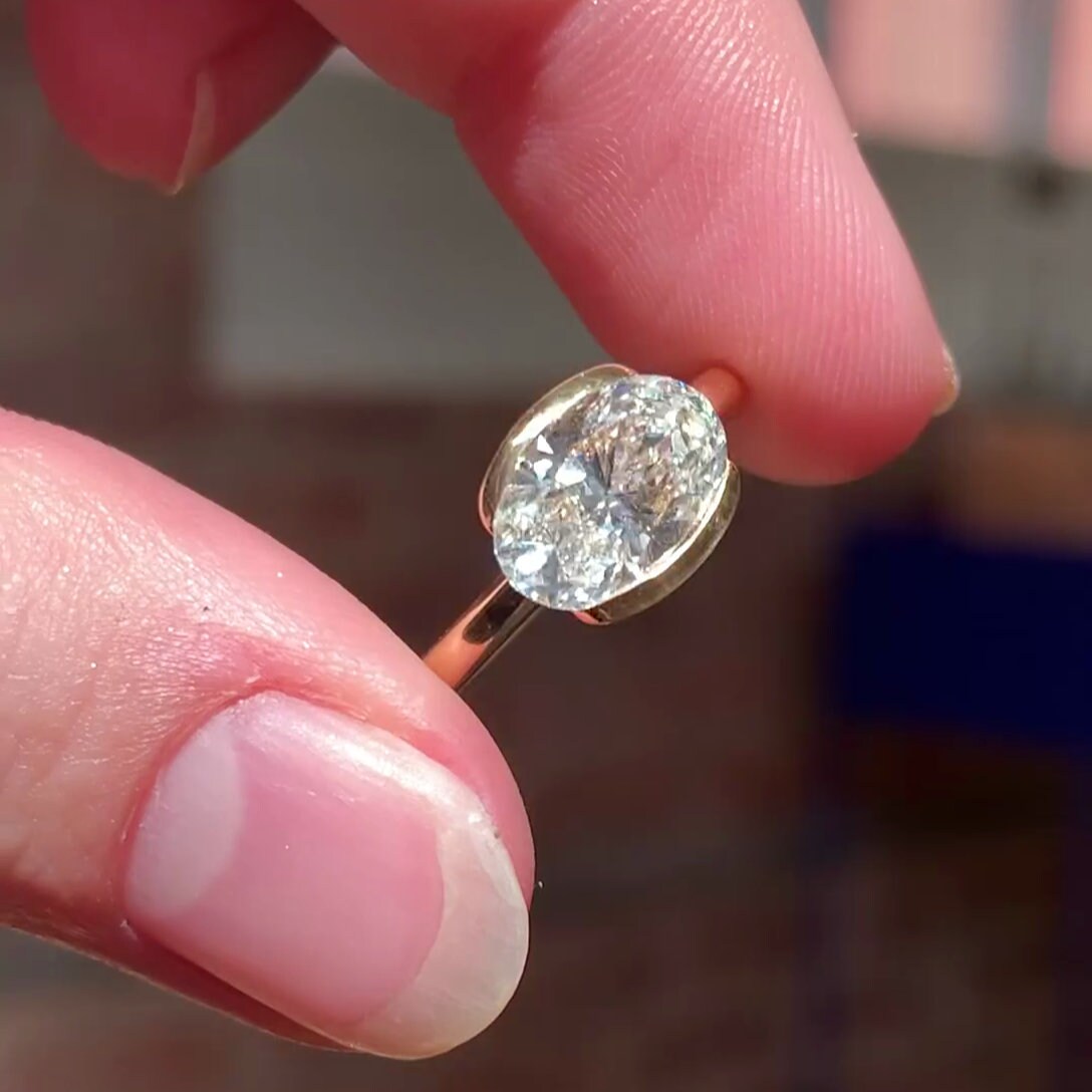 Oval 3.00ct Lab Diamond Half Bezel Engagement Ring | IGI Certified D-E-F VVS–VS Clarity