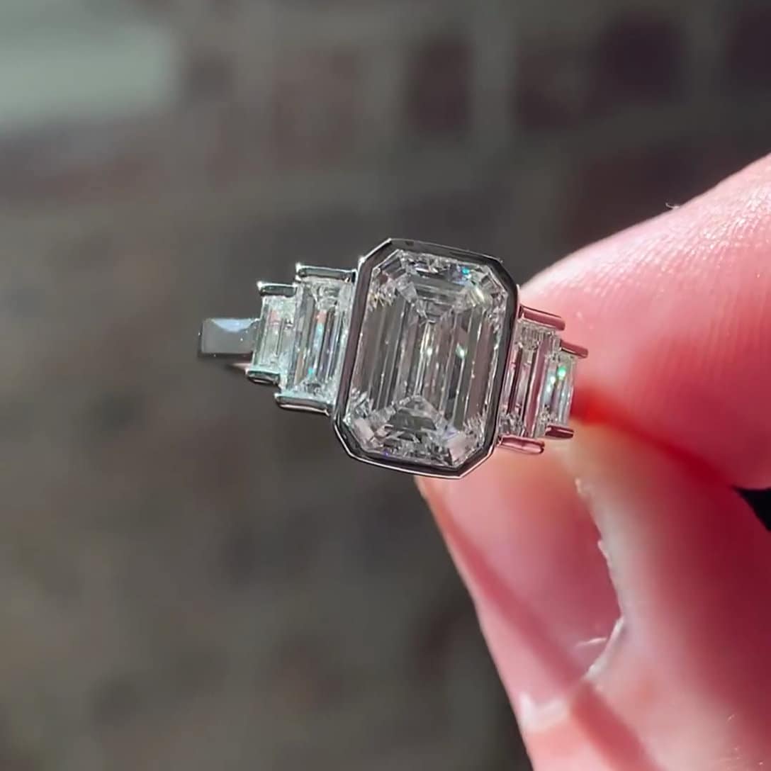 Emerald 3.00tcw Lab Grown Diamond, EF Color, VS Clarity, Bezel Set Engagement Ring