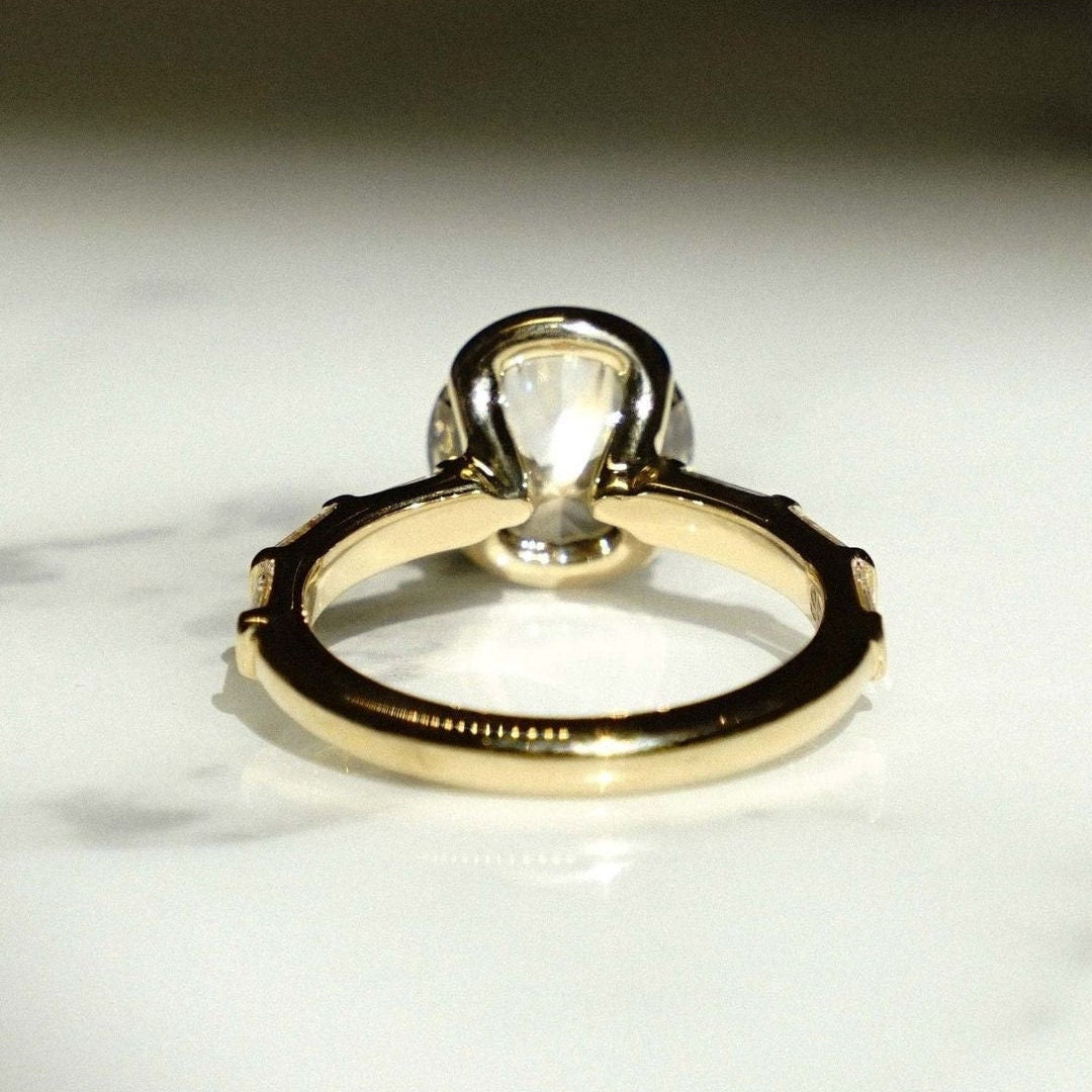 Round 3.00tcw Lab Grown Diamond Bezel Set Sparkling Bar Set Baguette Engagement Ring,  D-E-F Color, VVS-VS Clarity