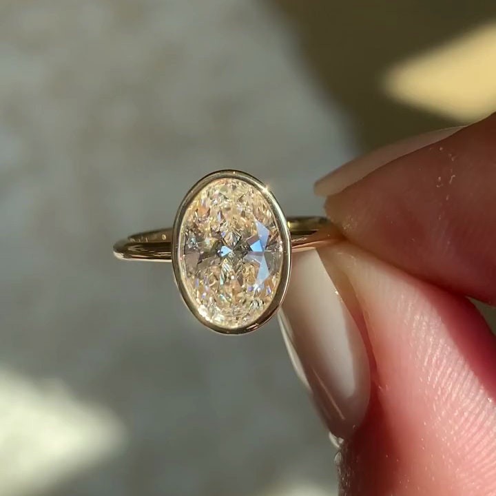 Bezel Set 2.00ct Oval Lab Grown Diamond Ring | IGI Certified | VVS–VS | 10k 14k 18k Gold Options