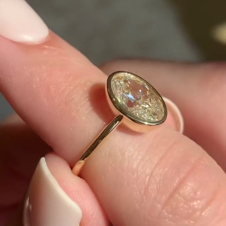 Oval 2.00ct Lab Grown Diamond Bathtub Bezel Fully Engagement Ring, DEF Color, VVS-VS Clarity