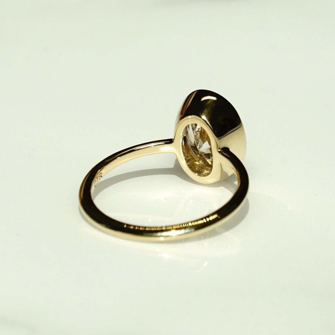 Bezel Set 2.00ct Oval Lab Grown Diamond Ring | IGI Certified | VVS–VS | 10k 14k 18k Gold Options