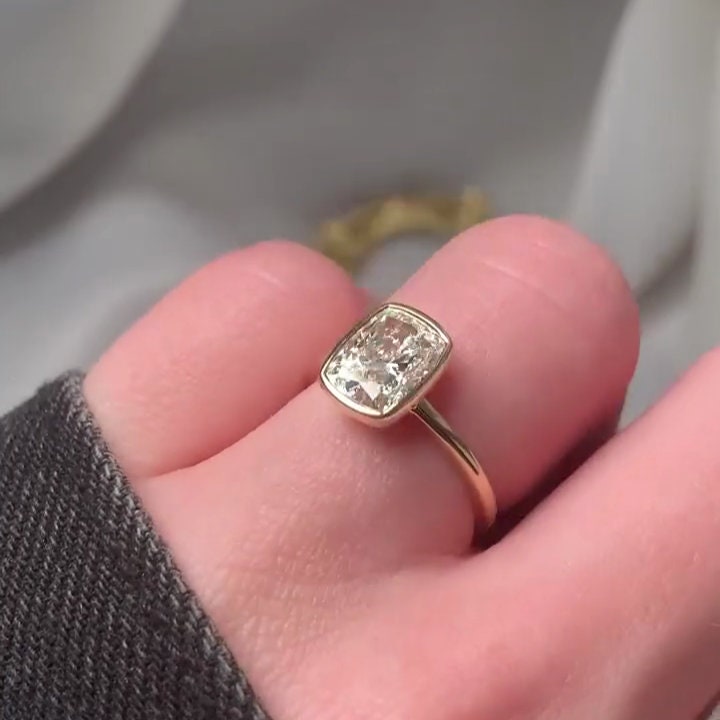 Cushion 2.00ct Lab Grown Diamond  Bezel Set Engagement Ring, D-E-F Color, VVS-VS Clarity