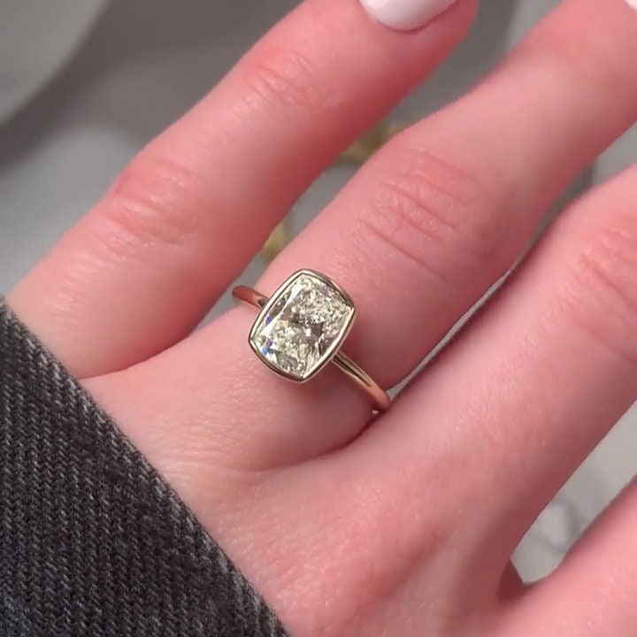 Cushion 2.00ct Lab Grown Diamond  Bezel Set Engagement Ring, D-E-F Color, VVS-VS Clarity
