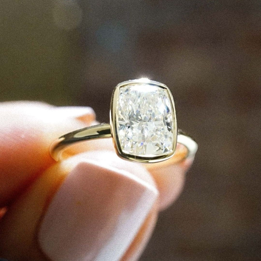 Cushion 2.00ct Lab Grown Diamond  Bezel Set Engagement Ring, D-E-F Color, VVS-VS Clarity