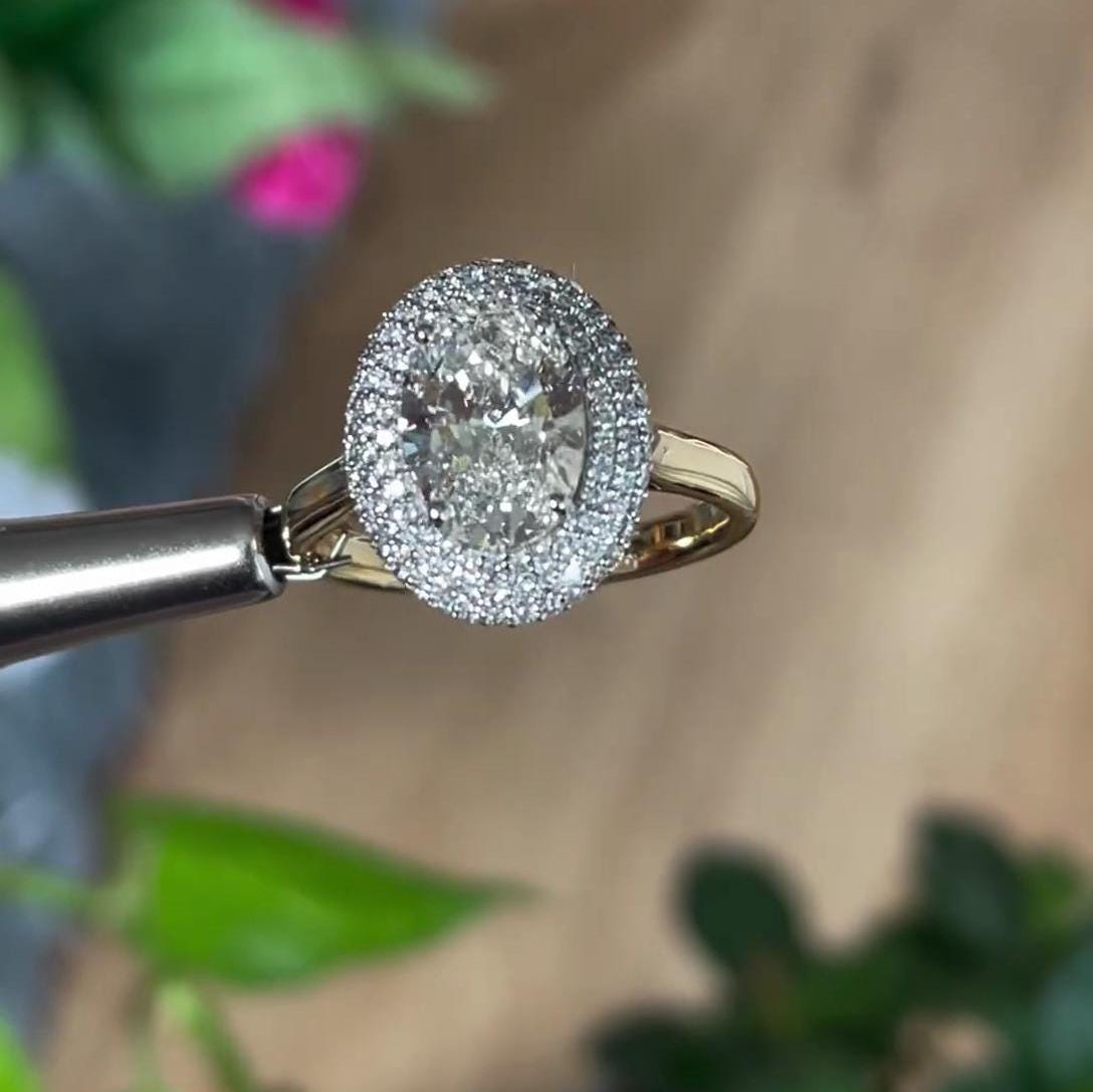 Oval 3.30tcw Lab Grown Diamond Tripple Halo Engagement Ring, D-E-F Color, VVS-VS Clarity