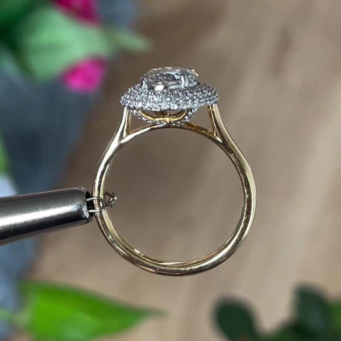 Oval 3.30tcw Lab Grown Diamond Tripple Halo Engagement Ring, D-E-F Color, VVS-VS Clarity