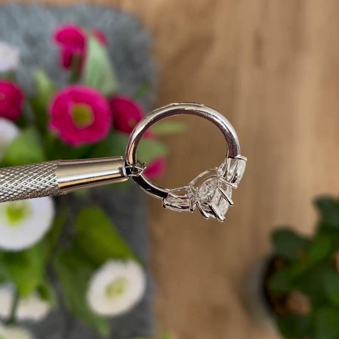 Pear 4.00tcw Lab Grown Diamond, EF Color, VS Clarity, Three Stone Engagement Ring