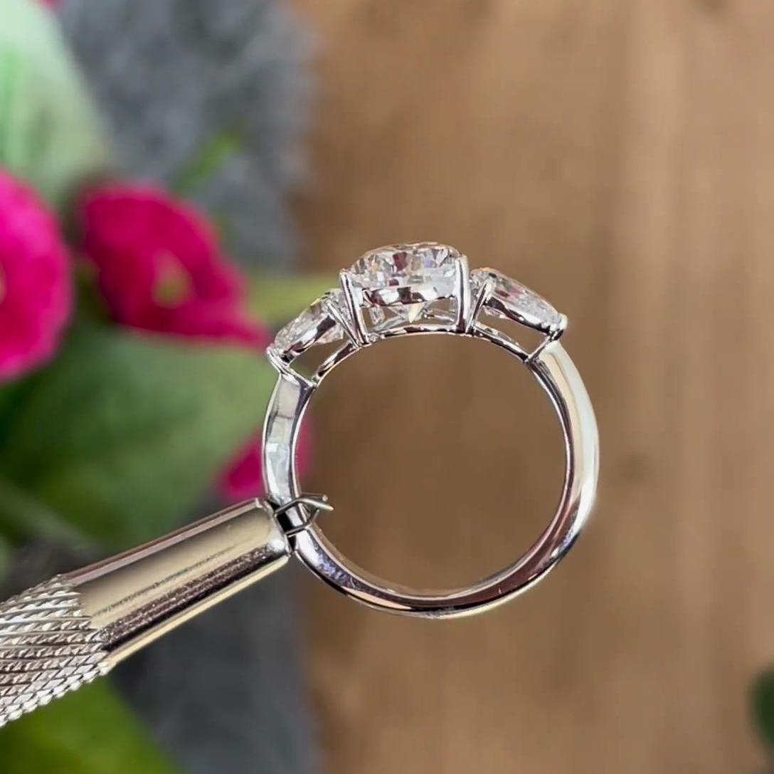 Pear 4.00tcw Lab Grown Diamond, EF Color, VS Clarity, Three Stone Engagement Ring