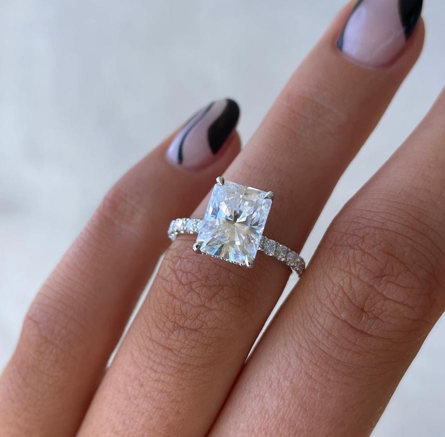 Radiant 3.50tcw Lab Grown Diamond Pave Engagement Ring, D-E-F Color, VVS-VS Clarity
