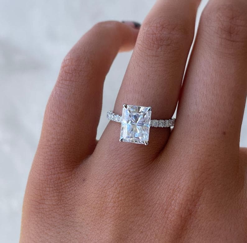 Radiant 3.50tcw Lab Grown Diamond Pave Engagement Ring, D-E-F Color, VVS-VS Clarity
