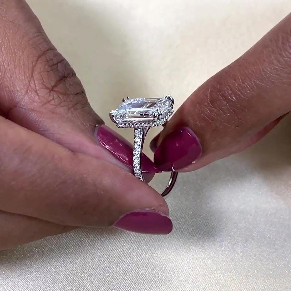 Emerald 5.20tcw Lab Grown Diamond tapering cathedral-style Engagement Ring, EF Color, VS Clarity - IGI Certified