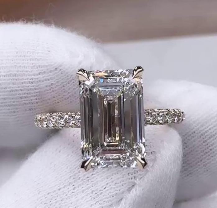 6.00tcw Emerald Lab Diamond Hidden Halo Pavé Ring | 5.00ct Center | IGI Certified