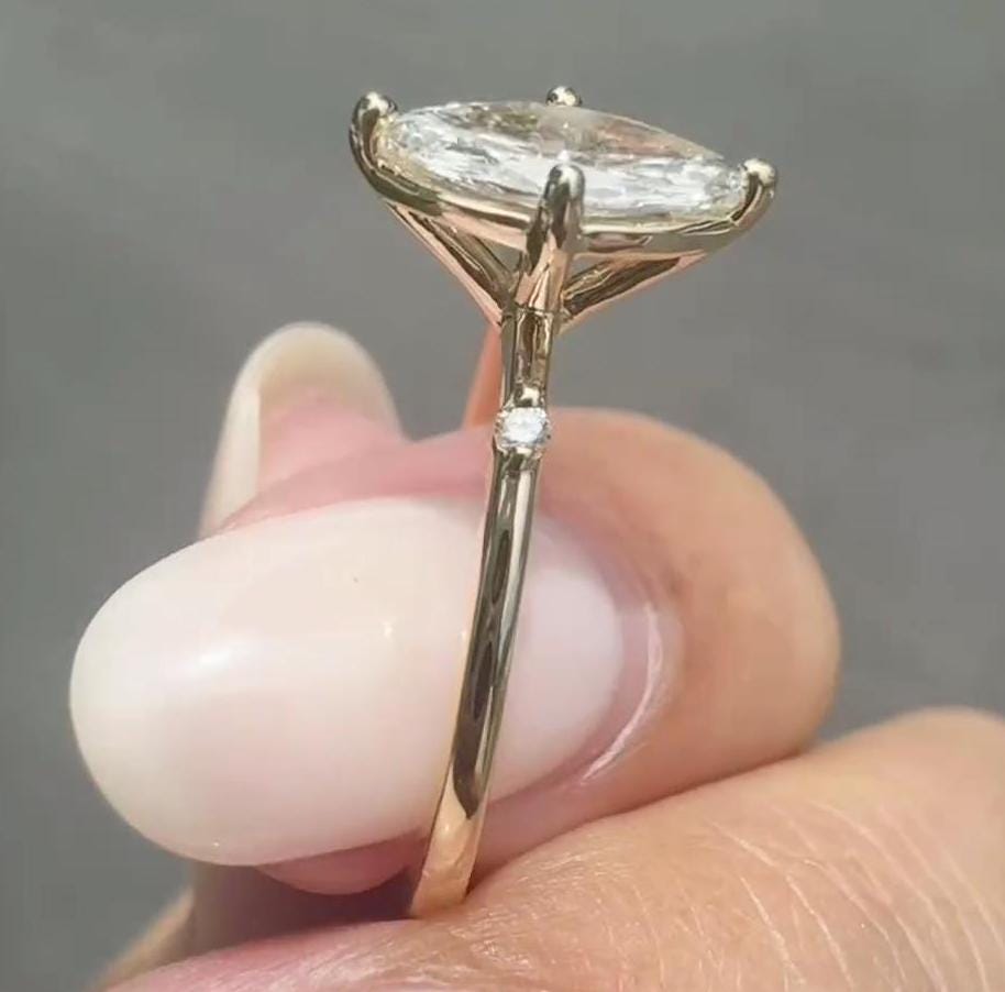 Marquise 0.50ct Lab Grown Diamond Accent Engagement Ring, D-E-F Color, VVS-VS Clarity - IGI Certificate