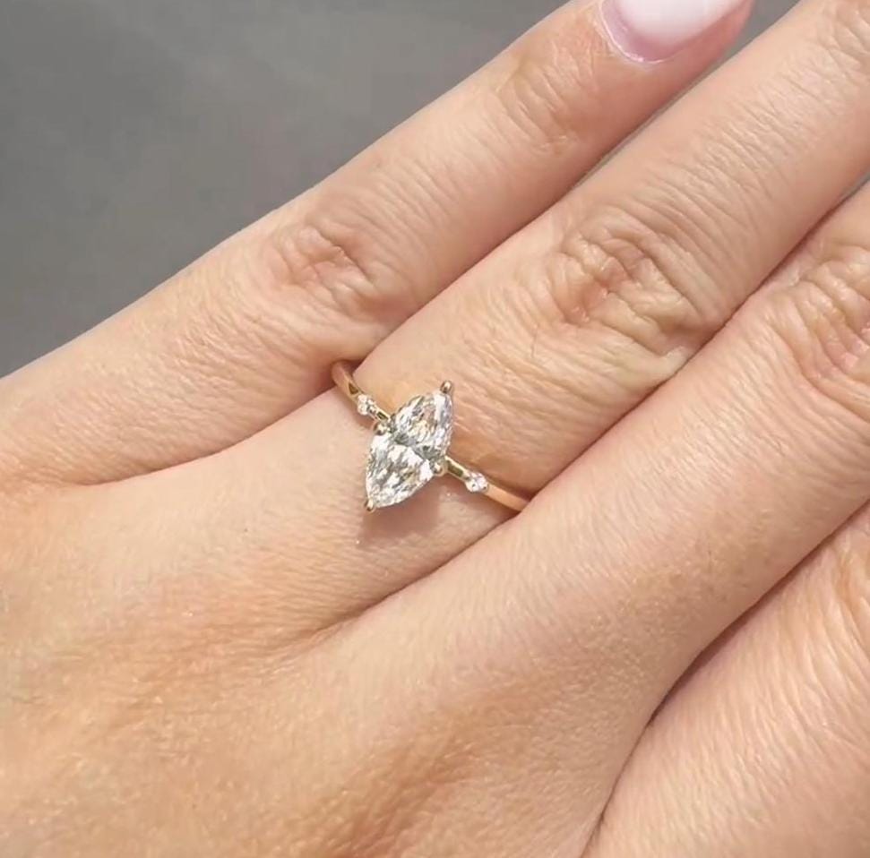Marquise 0.50ct Lab Grown Diamond Accent Engagement Ring, D-E-F Color, VVS-VS Clarity - IGI Certificate