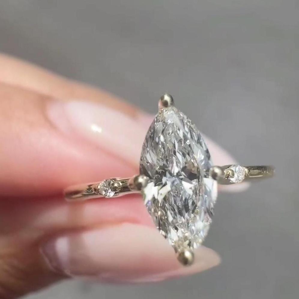 Marquise 0.50ct Lab Grown Diamond Accent Engagement Ring, D-E-F Color, VVS-VS Clarity - IGI Certificate