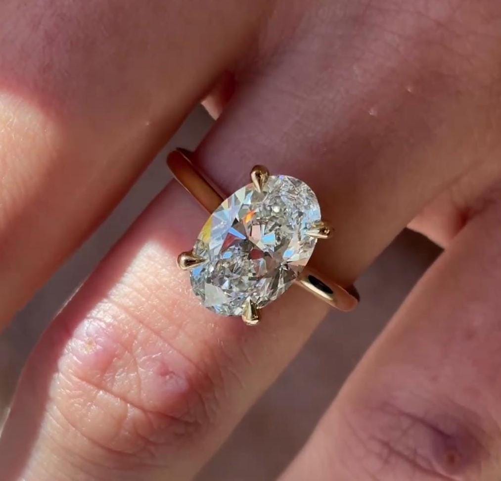 3.00ct Oval Lab Grown Diamond Cathedral Engagement Ring | IGI Certified | Yellow Gold