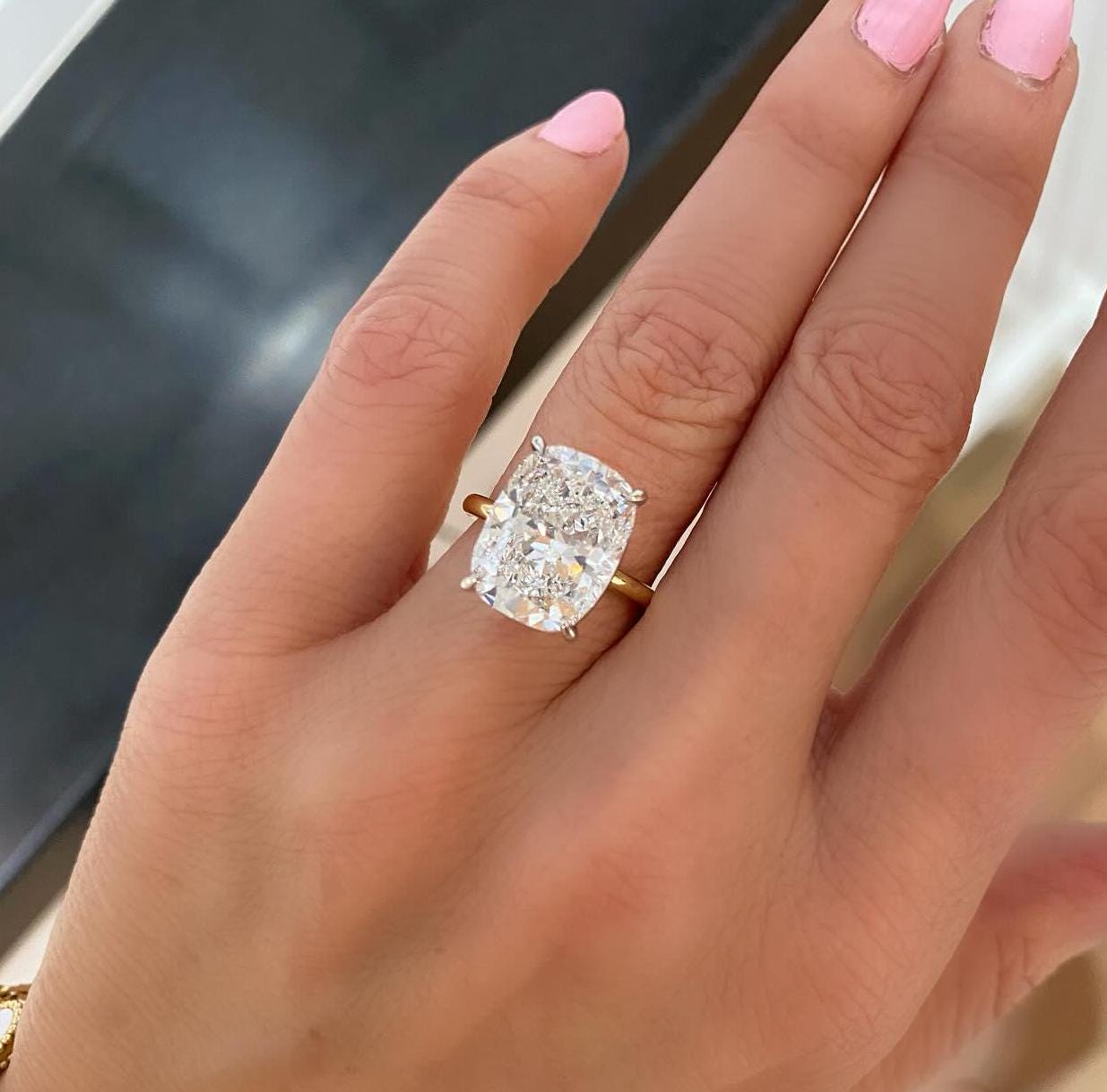 7.00ct Cushion Lab Diamond Solitaire Ring | IGI Certified | Custom Yellow Gold | Ethical Luxury