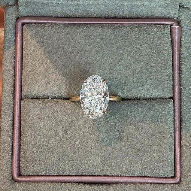 Oval 4.20tcw Lab Grown Diamond Hidden Halo Engagement Ring, D-E-F color, VVS-VS clarity, IGI certificate