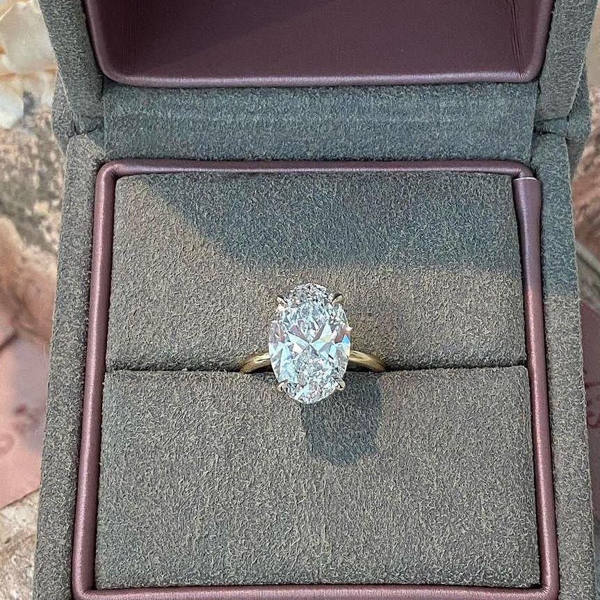Oval 4.20tcw Lab Grown Diamond Hidden Halo Engagement Ring, D-E-F color, VVS-VS clarity, IGI certificate