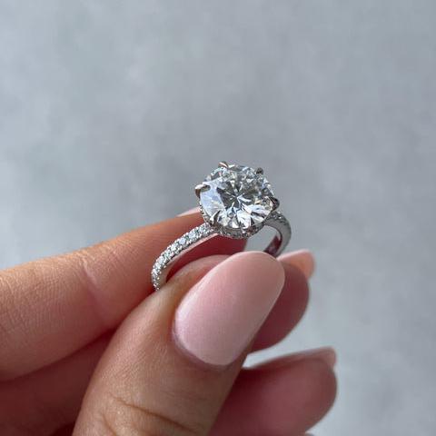 4.40tcw Round Lab Diamond Hidden Halo Engagement Ring | 6-Claw Setting | IGI Certified