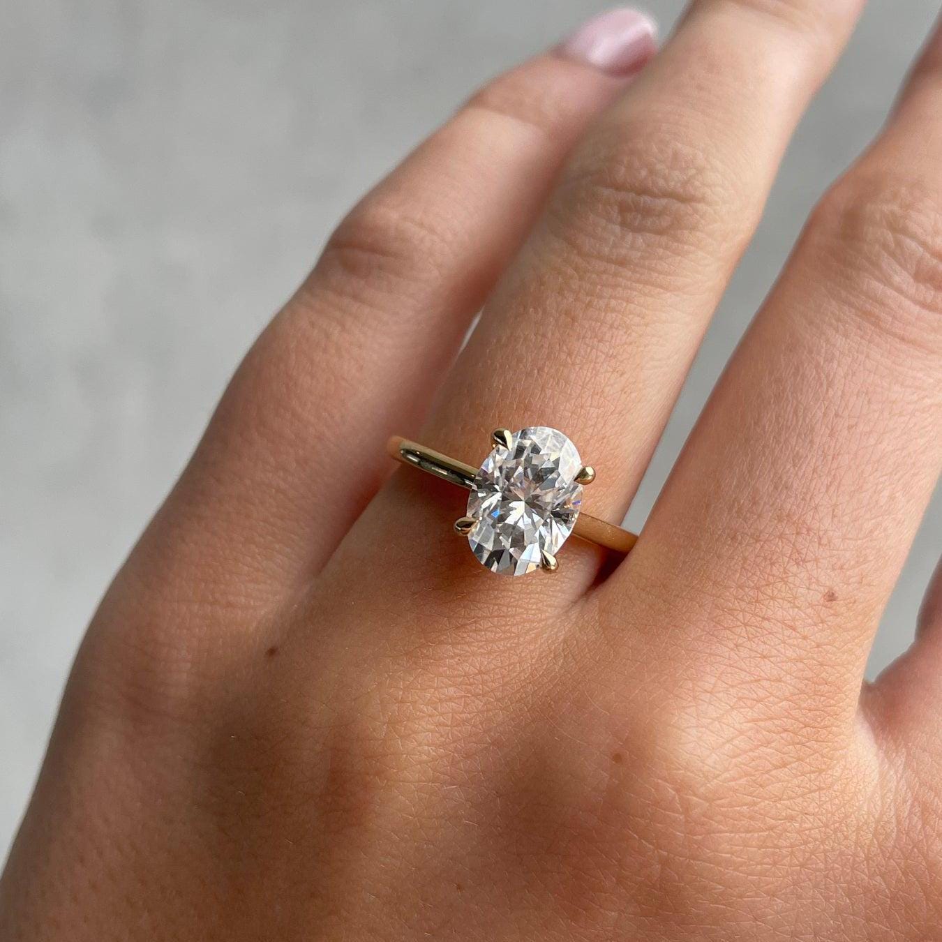 Oval 2.00tcw Lab Grown Diamond 4 Claw Cathedral Engagement Ring, D-E-F Color, VVS-VS Clarity - IGI Certificate