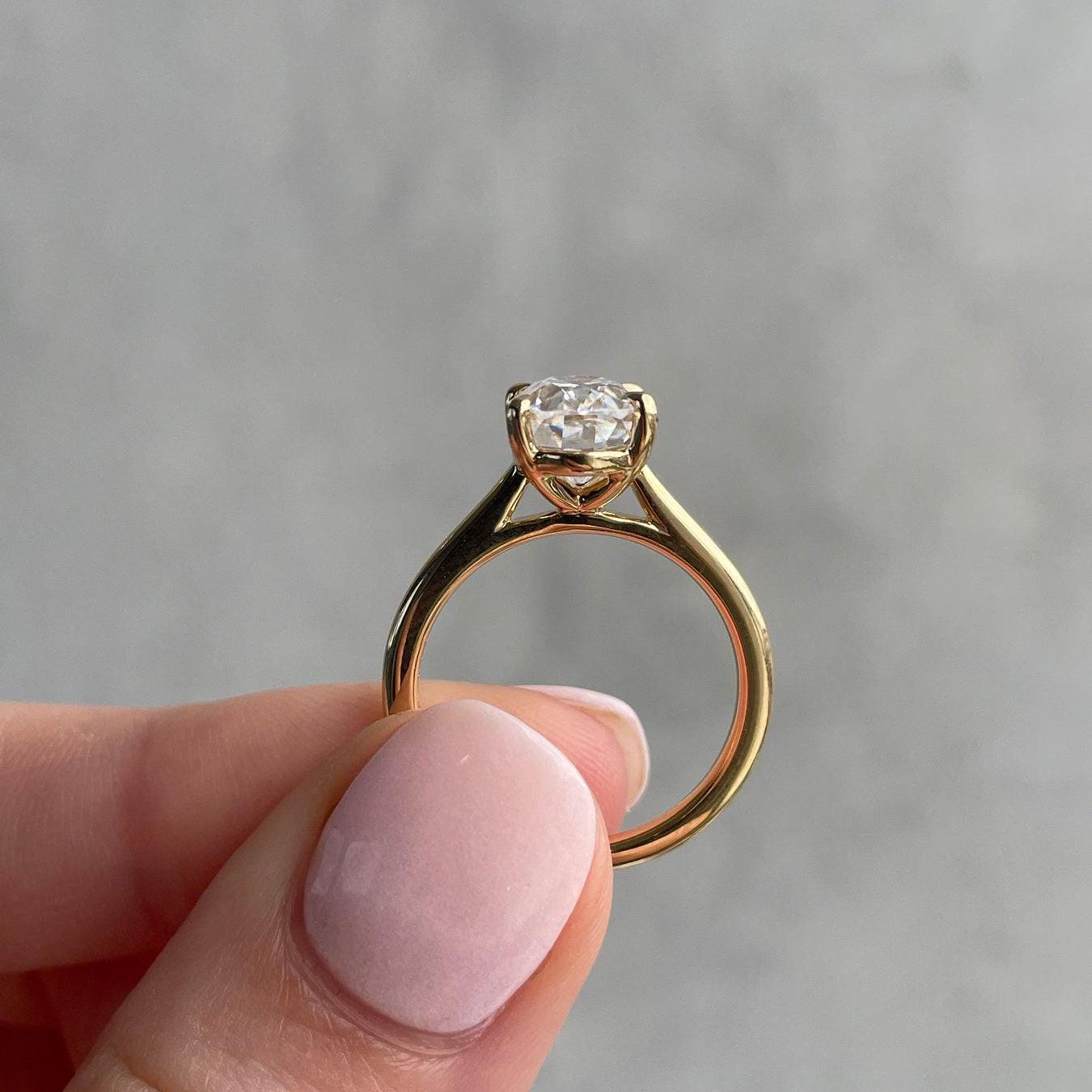 Oval 2.00tcw Lab Grown Diamond 4 Claw Cathedral Engagement Ring, D-E-F Color, VVS-VS Clarity - IGI Certificate