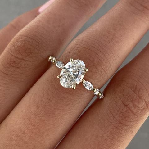 Oval 2.20tcw Lab Grown Diamond Petite Style Band Engagement Ring,  EF Color, VS Clarity