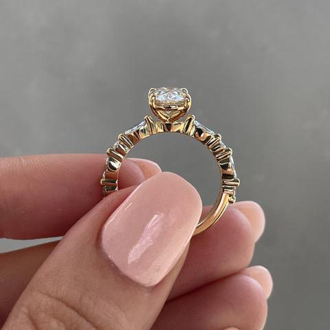 Oval 2.20tcw Lab Grown Diamond Petite Style Band Engagement Ring,  EF Color, VS Clarity
