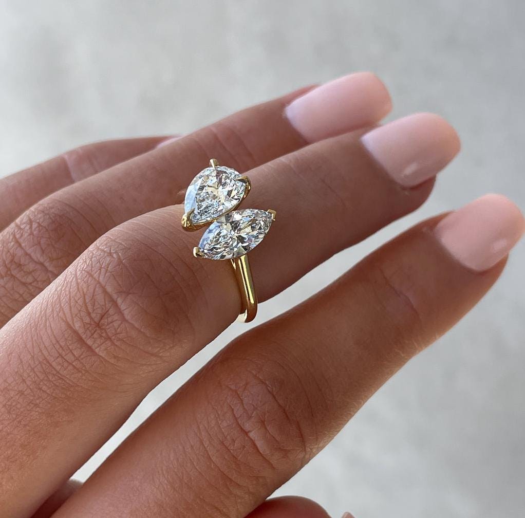 2.00tcw Pear & Marquise Lab Diamond Toi et Moi Engagement Ring | IGI Certified | DEF VVS–VS