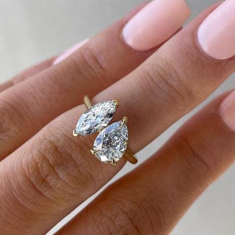2.00tcw Pear & Marquise Lab Diamond Toi et Moi Engagement Ring | IGI Certified | DEF VVS–VS