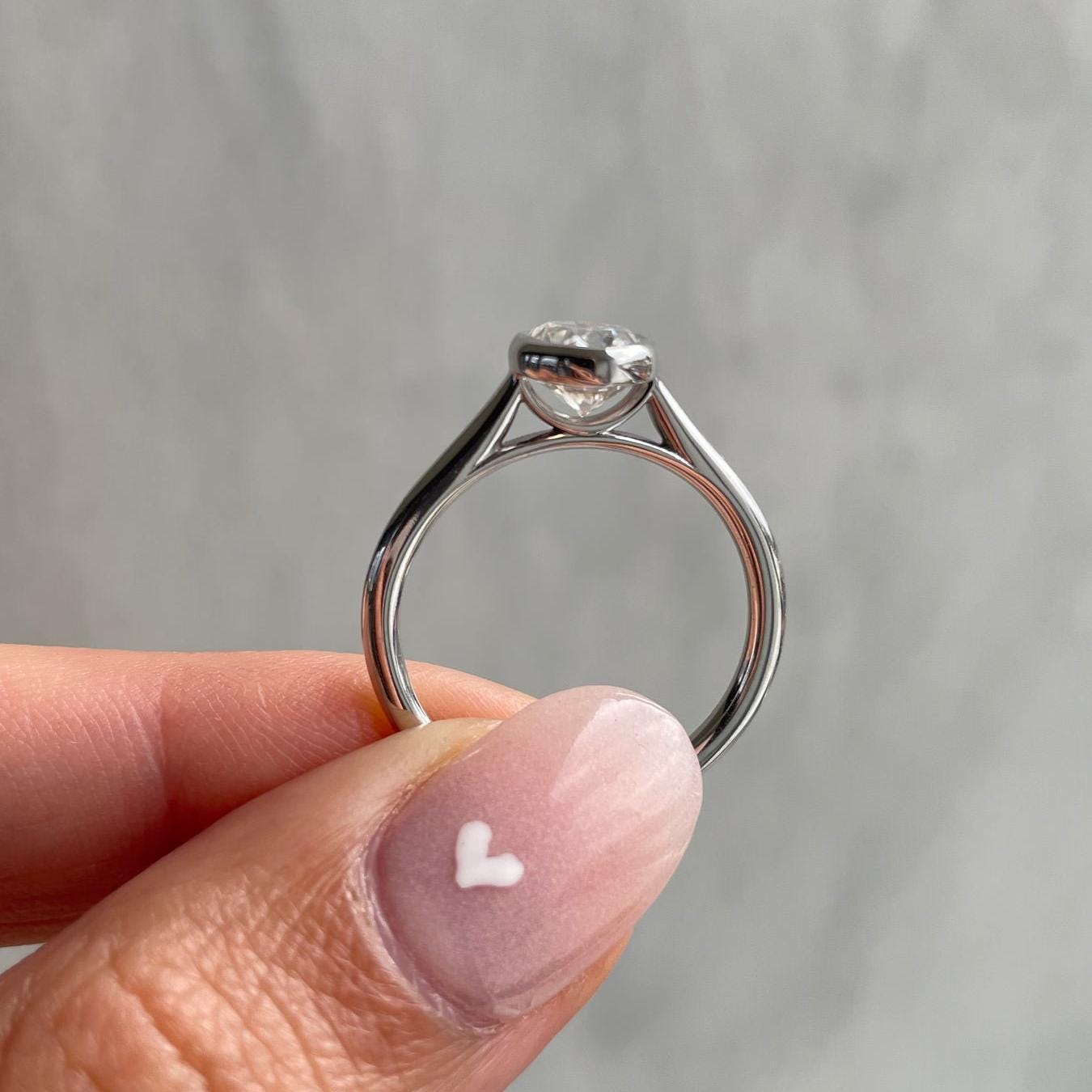 Oval 2.00ct Lab Grown Diamond Cathedral Bezel Engagement Ring, D-E-F Color, VVS-VS Clarity
