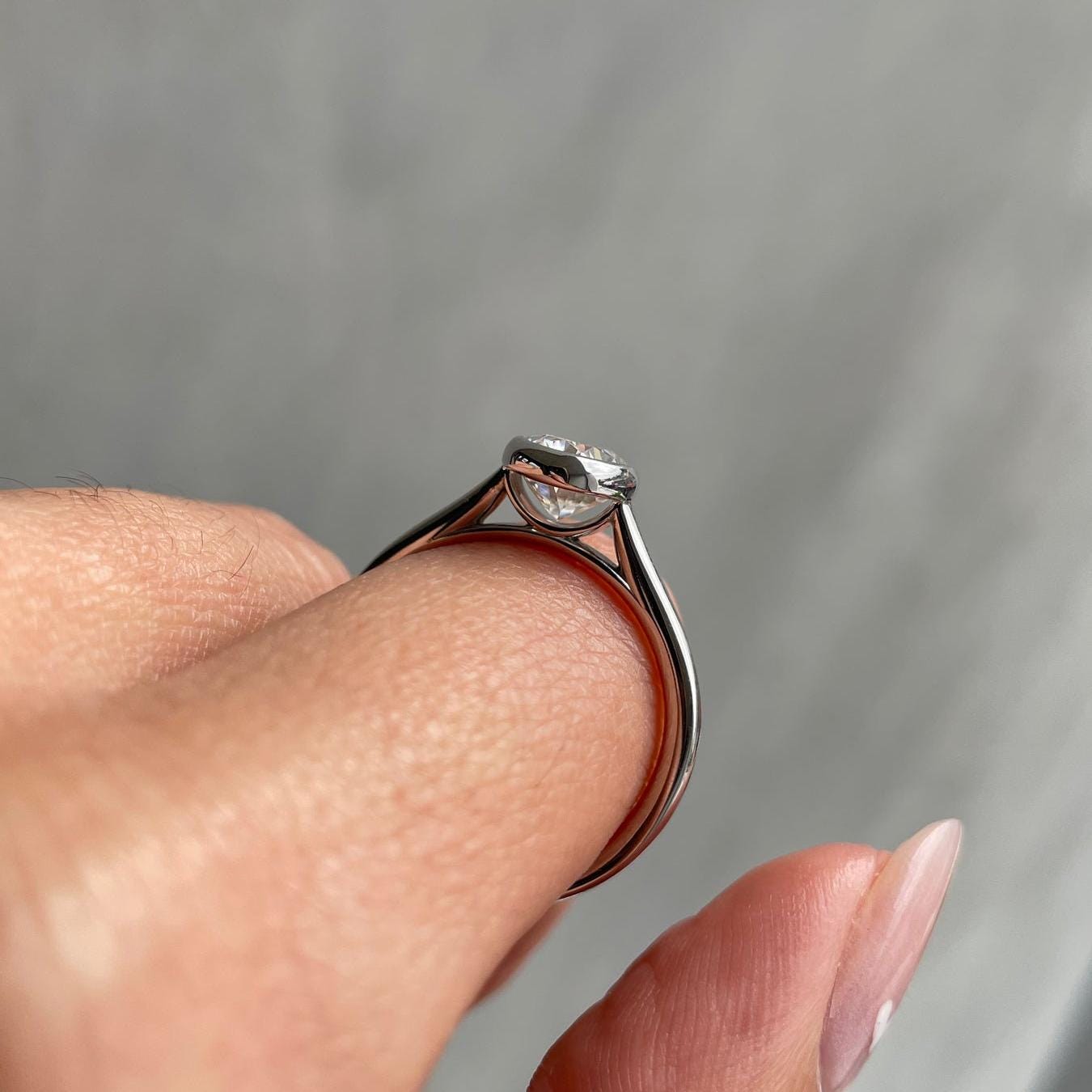 Oval 2.00ct Lab Grown Diamond Cathedral Bezel Engagement Ring, D-E-F Color, VVS-VS Clarity
