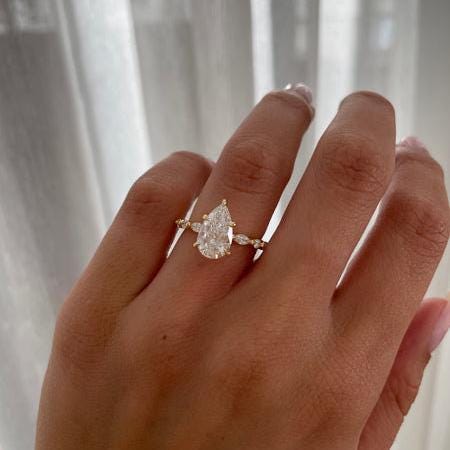 Pear 3.00tcw Lab Grown Diamond Accent band Engagement ring, EF Color, VS Clarity - IGI Certificate