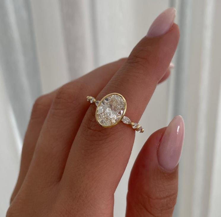 3.40tcw Oval Lab Diamond Bezel Engagement Ring | IGI Certified | D-E-F VVS–VS | Custom Gold Options